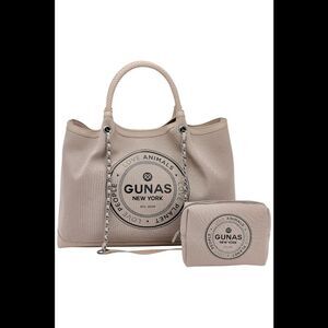 Gunas New York Canvas Double Handle Tote w/ Pouch Stone